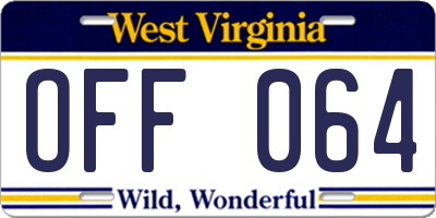 WV license plate OFF064