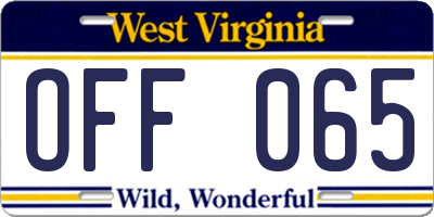 WV license plate OFF065