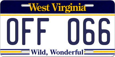 WV license plate OFF066