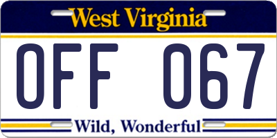 WV license plate OFF067