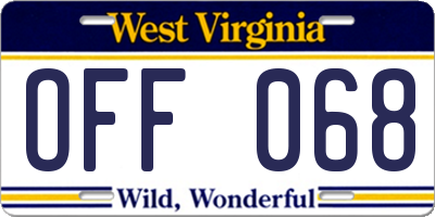 WV license plate OFF068