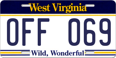 WV license plate OFF069