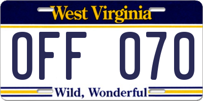 WV license plate OFF070