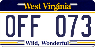 WV license plate OFF073