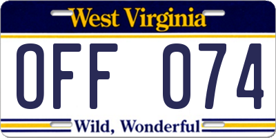 WV license plate OFF074