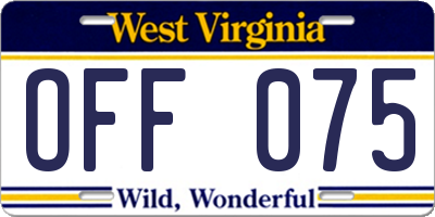 WV license plate OFF075
