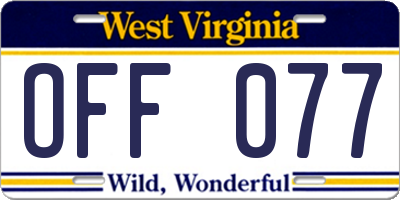 WV license plate OFF077