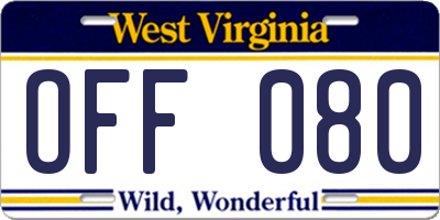 WV license plate OFF080