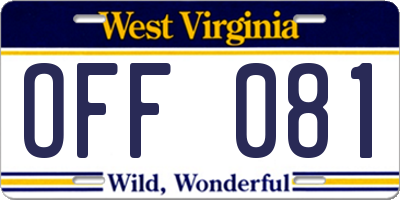 WV license plate OFF081