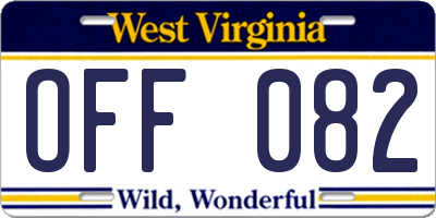 WV license plate OFF082