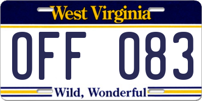 WV license plate OFF083