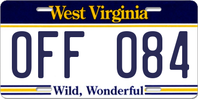 WV license plate OFF084