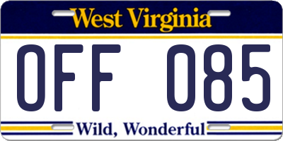 WV license plate OFF085