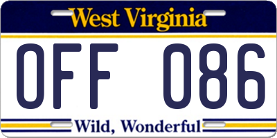 WV license plate OFF086