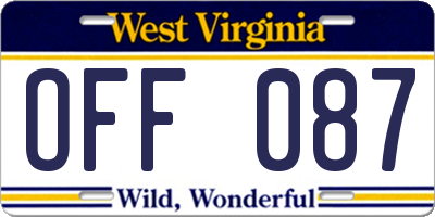 WV license plate OFF087