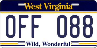 WV license plate OFF088