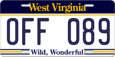 WV license plate OFF089