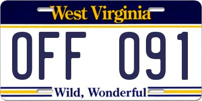 WV license plate OFF091