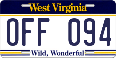 WV license plate OFF094