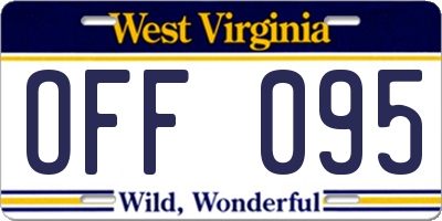 WV license plate OFF095