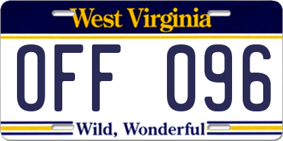 WV license plate OFF096