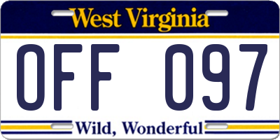 WV license plate OFF097