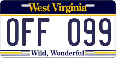 WV license plate OFF099