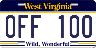 WV license plate OFF100