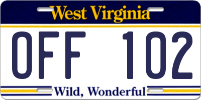 WV license plate OFF102