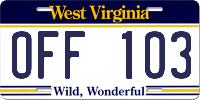 WV license plate OFF103