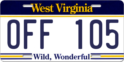 WV license plate OFF105