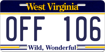 WV license plate OFF106