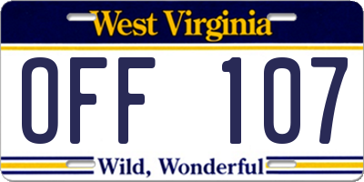 WV license plate OFF107