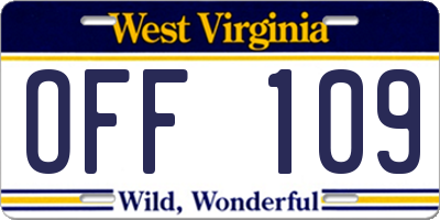 WV license plate OFF109