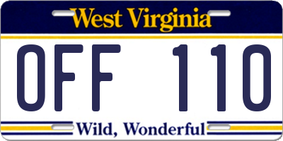 WV license plate OFF110