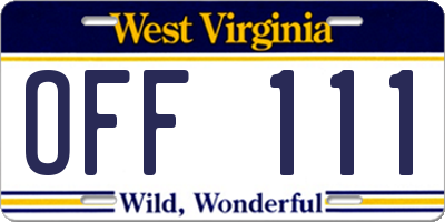 WV license plate OFF111