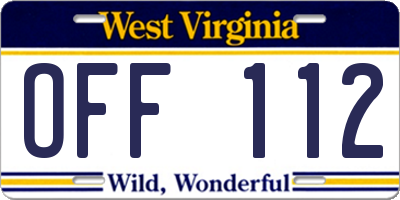 WV license plate OFF112