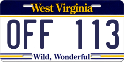 WV license plate OFF113