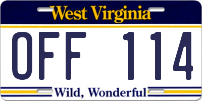 WV license plate OFF114