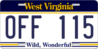 WV license plate OFF115