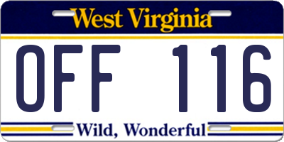 WV license plate OFF116