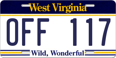 WV license plate OFF117