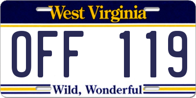 WV license plate OFF119