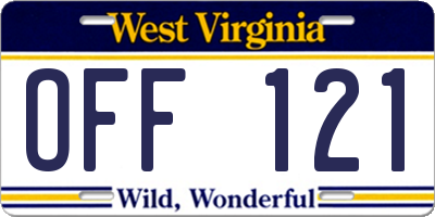 WV license plate OFF121
