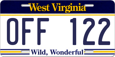WV license plate OFF122