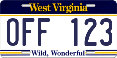 WV license plate OFF123