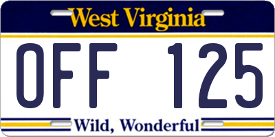 WV license plate OFF125