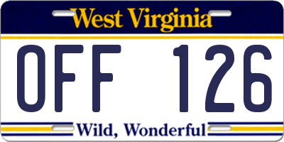 WV license plate OFF126