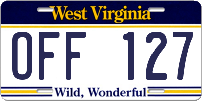 WV license plate OFF127