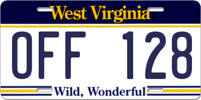WV license plate OFF128